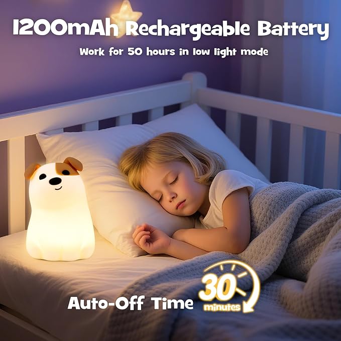 Squishy Puppy Night Light with RGB Mode 3 Brightness Adjustable Nursery Breastfeeding Nightlight Cute Novelty Smile Dog Animal Lamp Rechargeable Silicone Touch Bedside Lamp for Bedroom Dorm Decor - Bloomnest