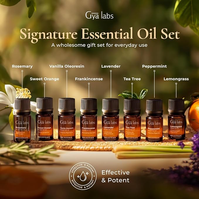 Gya Labs Signature Essential Oil Set (0.17 Fl Oz×8) - Relaxation Gifts for Women - for Diffuser, Aromatherapy & DIY Candle Making Scents - Bloomnest