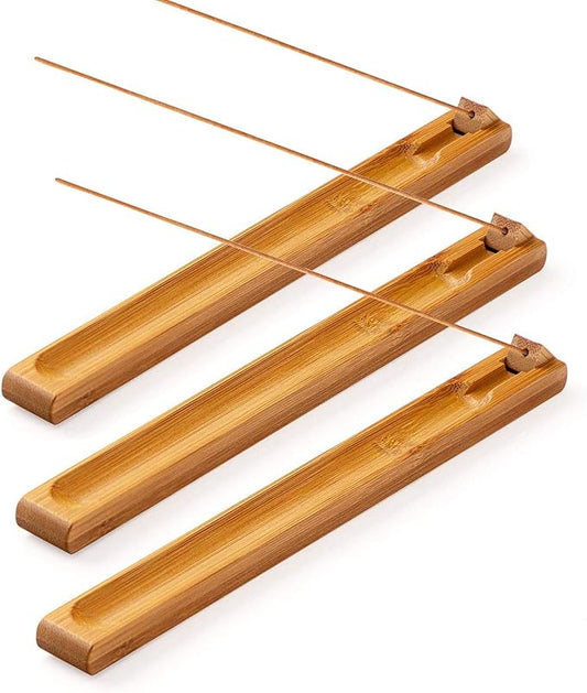 3 Pieces Bamboo Wood Incense Holder for Sticks with Adjustable Angle, Incense Burner with Ash Catcher, 9.8 Inches - Bloomnest