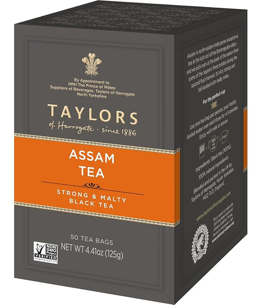 Taylors of Harrogate Assam, Black Tea, Pillow Tea Bags, 50 Count (Pack of 1), Full-bodied, Satisfying & Malty, Caffeinated, Enjoy Hot or Iced, 50 Teabags - Bloomnest
