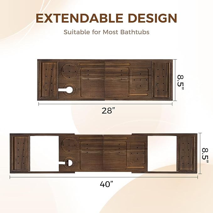 Teak Bathtub Tray - Luxury Bath Tray with Expandable Handles, Wine Glass and Phone Holders, Book Stand - Perfect for Home Spa Relaxation and Reading - Natural Bath Accessories - Dark Walnut Color - Bloomnest