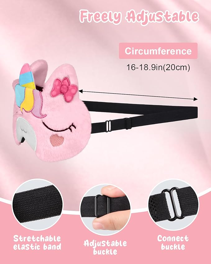 Sleep Mask for Kids - Cute Cartoon Plush Fuffy Sleeping Eye Cover Bow Unicorn Kawaii Soft Eyeshade with Adjustable Strap Animal Eye Blindfold for Kids Girls Boys Teens - Bloomnest