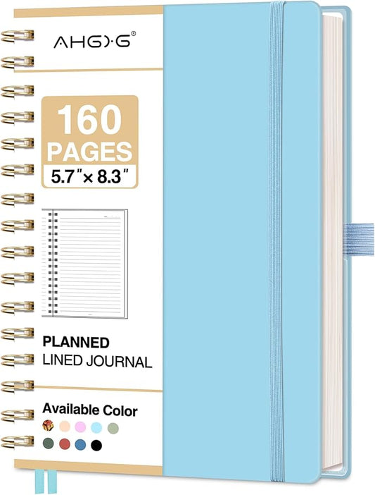 AHGXG Spiral Journal Notebook, 160 Lined Pages, A5 Medium Size (5.7'' x 8.3''), for Men & Women, Journaling, Writing, Work & Office, Hardcover, 100 GSM Thick Paper (Light Blue) - Bloomnest