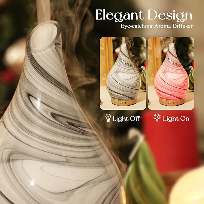 Porseme 280ml Essential Oil Diffuser Glass Color Changing Aroma Air Diffusers Aromatherapy Ultrasonic Cool Mist Humidifier 7 Running Hours Waterless Auto-Off for Sleeping, Yoga, Office, Spa (Ink) - Bloomnest