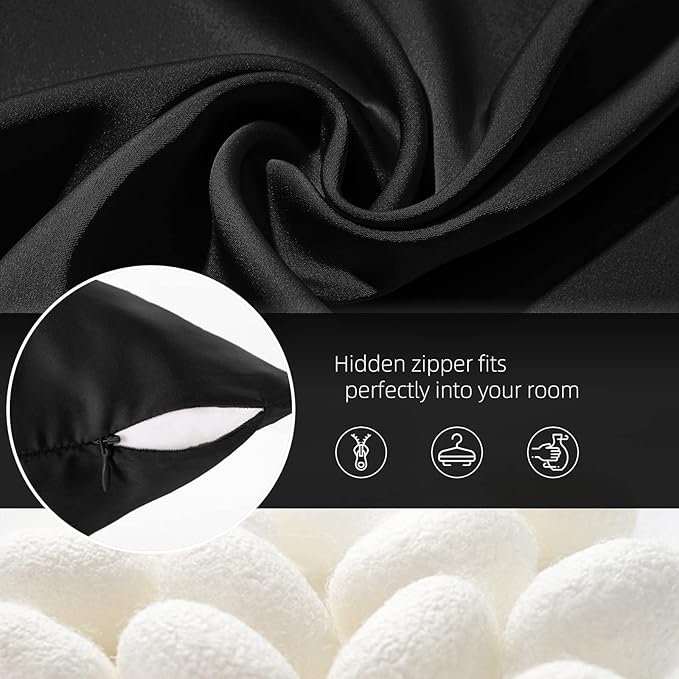 Mulberry Silk Pillowcase for Hair & Skin - Soft, Breathable, Smooth Both Sided Natural Silk Pillowcase with Zipper - Beauty Sleep Silk Pillow Case 1 Pack for Gift (King, Black) - Bloomnest