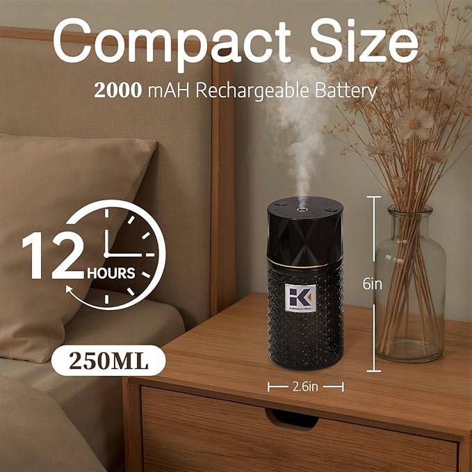 Ikeda Essential Oil Diffuser with Negative Ions, 250ml Glass Aromatherapy Diffuser with 10mL Lavender Essential Oil,3 Modes & 2000 mAH Battery Operated Car Diffuser with Night Light for Home,Black