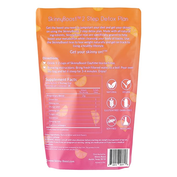 SkinnyBoost 28 Day Detox Tea Kit – Natural Cleansing & Bloating Support – 3 Pack - 28 Daytime Tea Bags & 14 Evening Tea Bags – Green Tea & Herbal Blend – Non-GMO, Vegan, Keto-Friendly, Sugar-Free - Bloomnest
