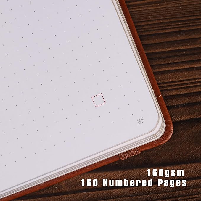 TIEFOSSI Dotted Journal Notebook, Dot Grid Notebook for Women Men, Hardcover PU Leather Journal, 160 GSM Thick Paper, 160 Numbered Pages with Gold Edges, 8 x 8 Square Diary - Bloomnest