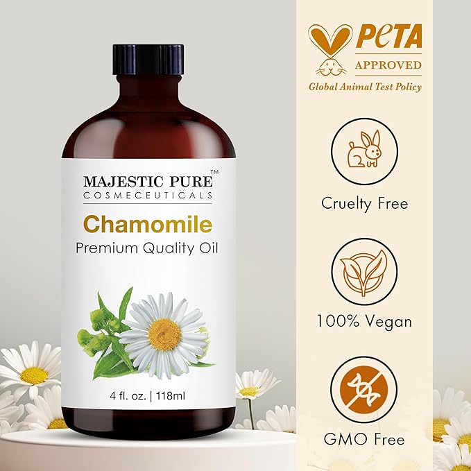 Majestic Pure Chamomile Essential Oil with Glass Dropper - Huge 4 Fl Oz - 100% Pure and Natural Chamomile Oil - Premium Grade Essential Oils for Diffuser, Aromatherapy, Soap and Candle Making - Bloomnest