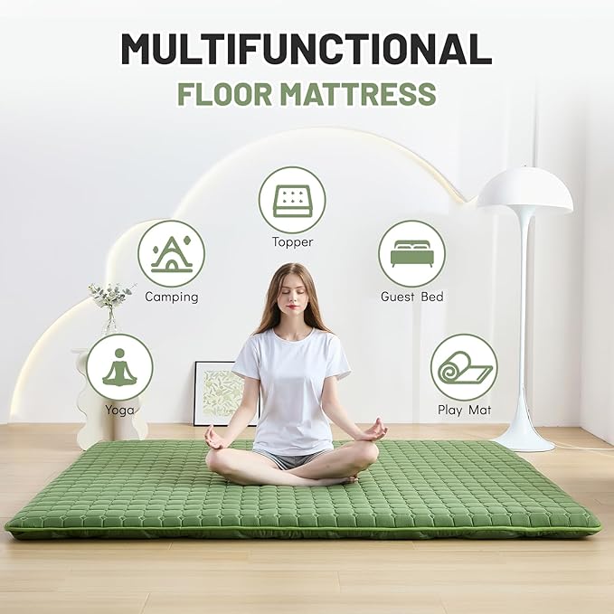 Japanese Floor Mattress Queen, Anti-Slip Japanese Futon Foldable Tatami Mat for Guests, Green - Bloomnest
