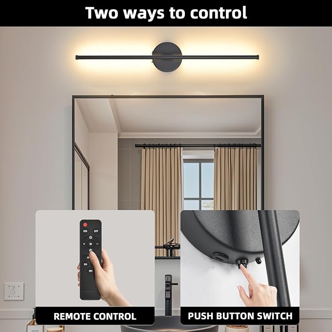 Wall Sconces Battery Operated Set of 2, Black LED Wireless Wall Sconce with Remote Control 350° Rotating, 27.6 Inch Dimmable USB Rechargeable Wall Lights for Living Room Bedroom Hallway - Bloomnest