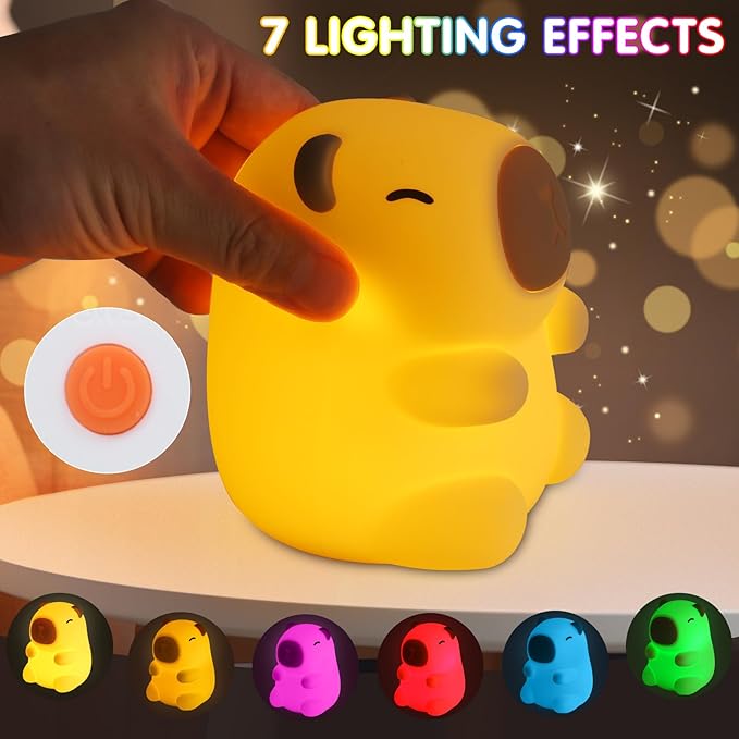 Night Light for Kids, 7 Color Changing BPA-Free Silicone Lamp with Touch Control, Eye Protection, Rechargeable Battery, Soft & Safe Nursery Lamp for Boys & Girls (Turtle Backpack Capybara) - Bloomnest