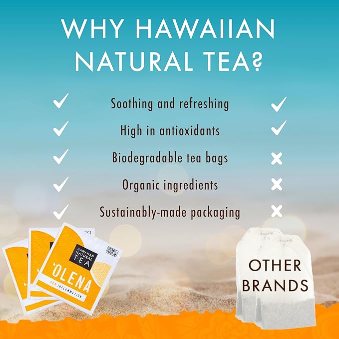 Olena Turmeric Tea, Herbal Green Tea Blend, All-Natural and Antioxidant-Rich For Wellness with Ginger and Black Pepper, Vegan and Keto-Friendly, 20 Bags - Hawaiian Natural - Bloomnest