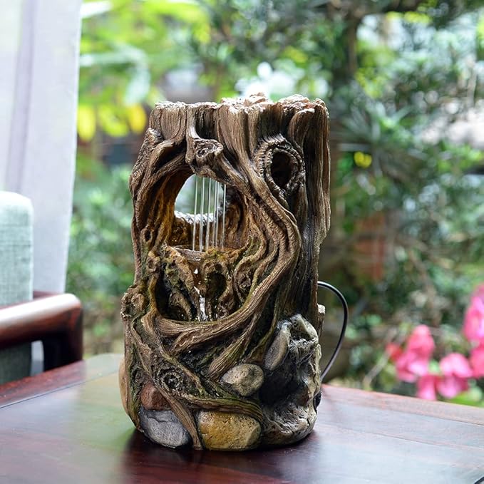 GOSSI Indoor Fountain Beautiful Stump Water Fountain Relaxation Raindrop Fountains Meditation Desk Fountain Artistic Waterfall Fountains Home/Office Decor(22013) - Bloomnest