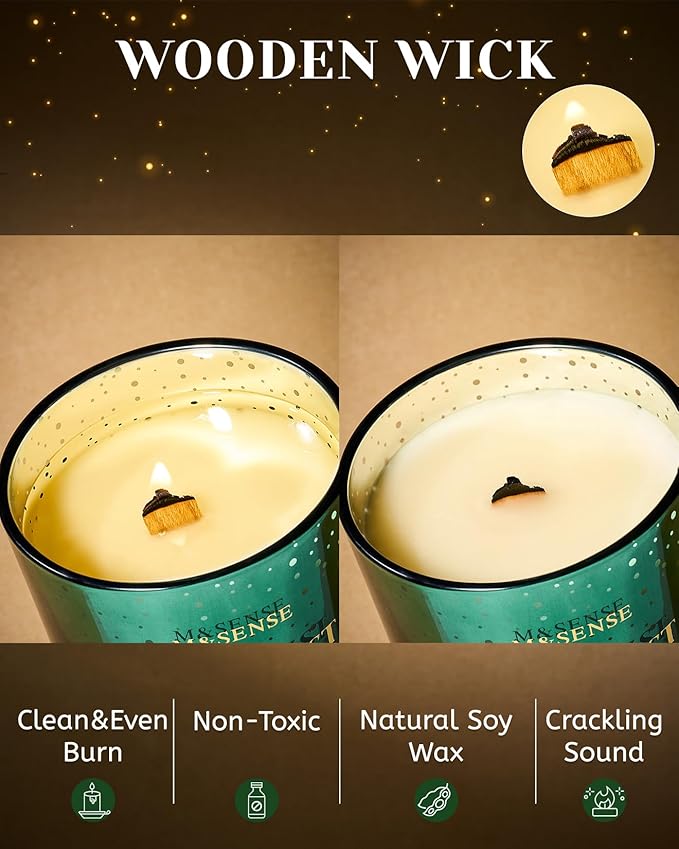 M&SENSE Pine Forest Christmas Candles, Large Winter Scented Soy Candles, Cracking Wooden Wick 18oz 100 Hours Long Lasting Clean Burn, Luxury Holiday Gifts for Relaxation, Stress Relief - Bloomnest