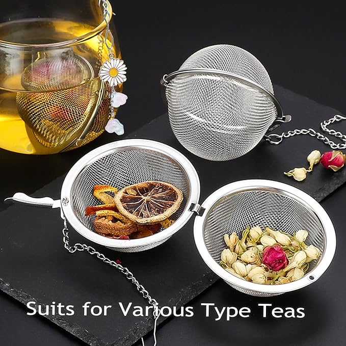 Cute Tea Infuser 2 Pack Daisy Flower Pendant Ball Filter Cute Stainless Steel Ball Mesh Strainer for Loose Tea and Spices & Seasonings (Daisy Pink White)