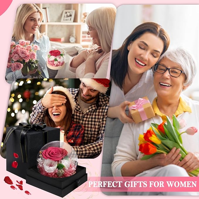 FIACO Preserved Rose Birthday Gift for Women Forever Fresh Flowers for Prime Delivery Gift for Mom Grandma Wife Valentines Mothers Day Christmas Anniversary Eternal Roses in Glass Dome - Bloomnest