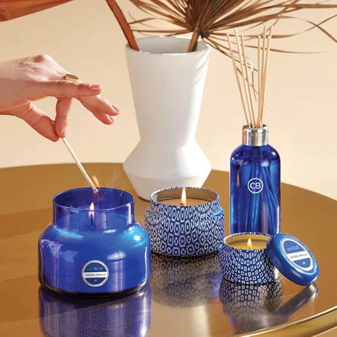 Capri Blue Havana Vanilla Reed Diffuser Set - Includes Reed Diffuser Sticks, Fragrance Oil, and Glass Bottle - Luxury Scented Room Fresheners - Cobalt Blue (8 fl oz) - Bloomnest