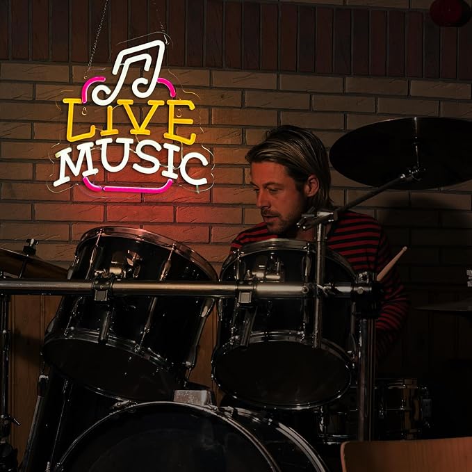 Live Music Neon Sign LED Wall Art for Bedroom, Bar, Studio – USB Powered, Dimmable, Energy-Efficient(12.6x12.6 Inch) - Bloomnest