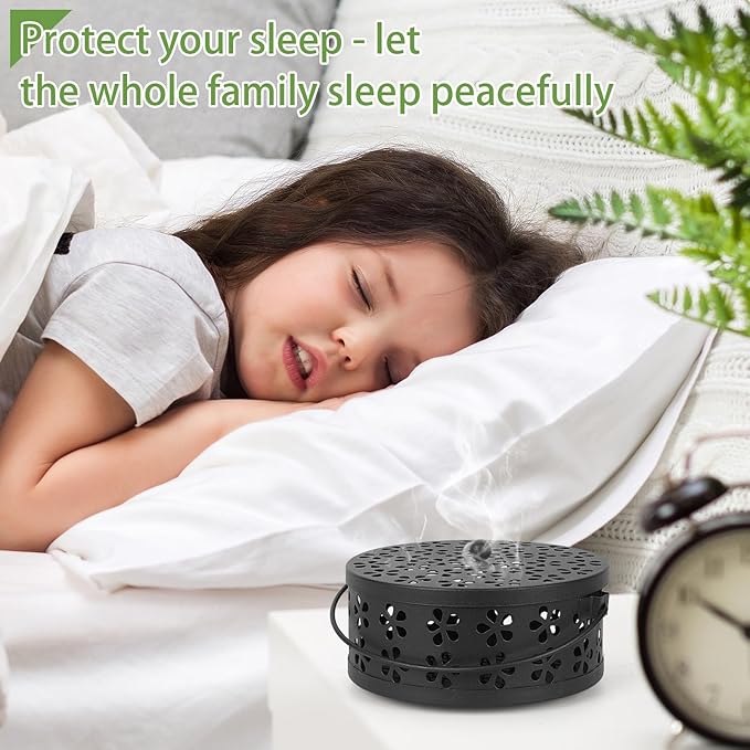 Portable Iron Mosquito Coil Holder with Handle Round Heat-Resistant Incense Holder (Black) - Bloomnest