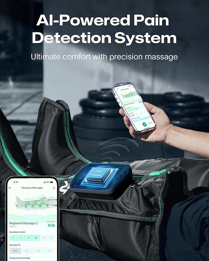 UREVO Smart Leg Recovery PT Pro, AI-Powered Tech Rechargeable Air Compression Massager Boots for Circulation, Smart Pain Senser and Foot Muscle Recovery to Athletes After Summer Sports, Black - Bloomnest