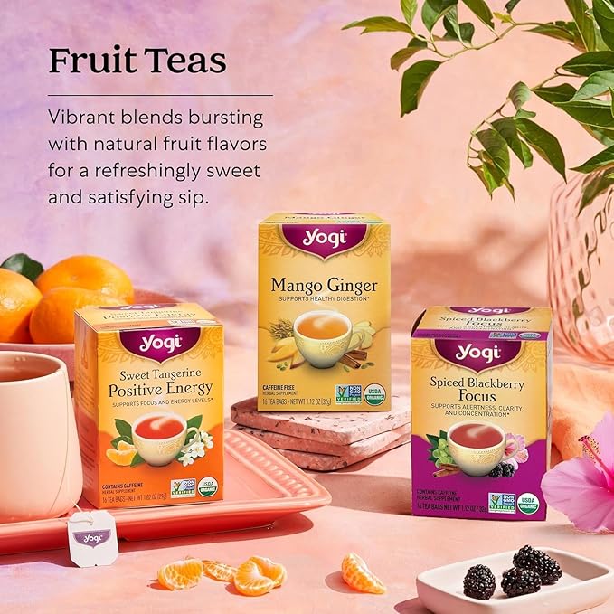 Yogi Tea - Fruity Tea Variety Sampler, 16 Tea Bags per pack (6 Packs) – Black, Green & Herbal Assorted Flavors: Sweet Clementine, Blackberry, Tangerine, Lemon, Strawberry, Mango & More - Bloomnest