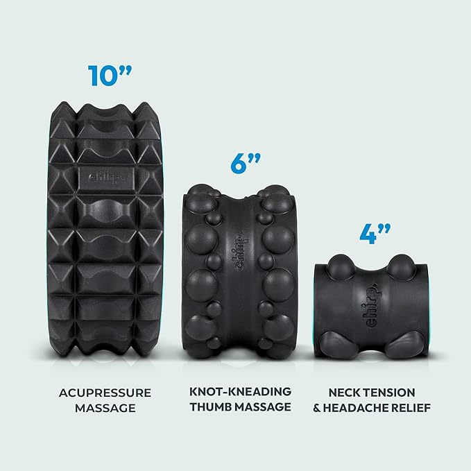 Chirp Wheel XR 3P Massage Roller Set - 10” Acupressure, 6” Knot-Kneading Thumb, 4” Neck & Headache Tension Relief, High Density Foam Massage Rollers for Back & Neck Pain, 500lbs Capacity, Black - Bloomnest