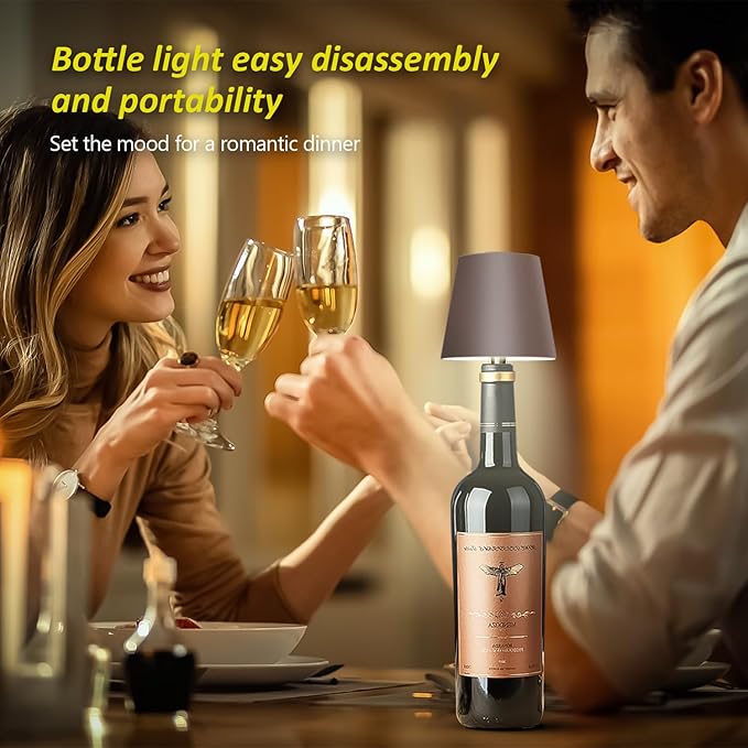 2025 New Wireless Bottle Lamp - LED Bottle Lights for Liquor & Wine Bottles, Cordless Lampshade, Whiskey Bottle Top Light, Bottle Stopper Night Light Kit, Rechargeable 3-Tone Touch-Dimmable - Bloomnest