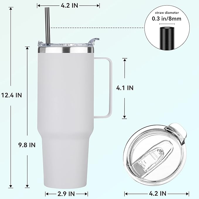 HASLE OUTFITTERS 40 oz Stainless Steel Tumbler with Handle, Vacuum Insulated Tumblers Bulk, Reusable Double Wall Travel Coffee Mug, Durable Powder Coated Water Bottles(White, 8) - Bloomnest