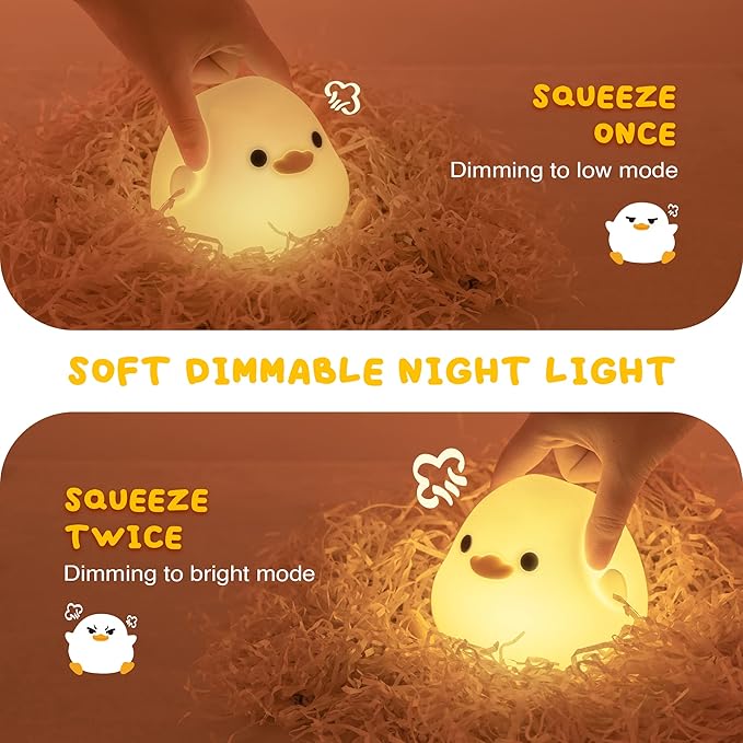 UNEEDE LED Cute Bean Duck Night Light, DoDo Duck Silicone Nursery Night Light Squishy Dimmable Rechargeable Table Bedside Lamp with Touch Sensor for Bedrooms, Living Room Unique Dorm Decor Gift Toy - Bloomnest