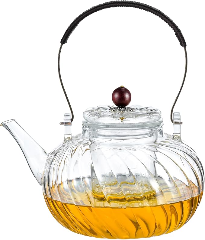 Glass Teapot with Removable Infuser, Stovetop Safe Glass Tea Kettle, 980 ml 33 oz, Clear Teapot for Loose Tea, Tea pot for Blooming Flower Tea and Loose Leaf, Tea Maker Gift - Bloomnest