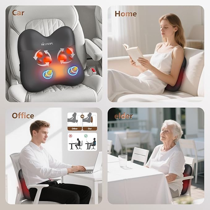 belhope Shiatsu Back Massager with Heat,Percussion Massage Cordless Back Massage for Pain Relief Deep Tissue.4D Kneading Massage,Gift for Men Women Parents Relaxation at Christmas Office Car,Black