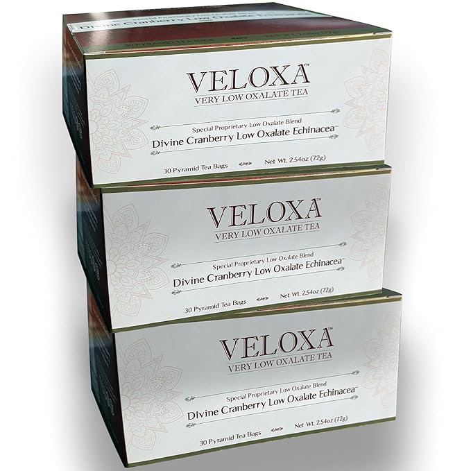 Veloxa™ Very Low Oxalate Tea (90 Pyramid Tea Bags (3 Cartons), Devine Cranberry Low Oxalate Echinacea) - Bloomnest