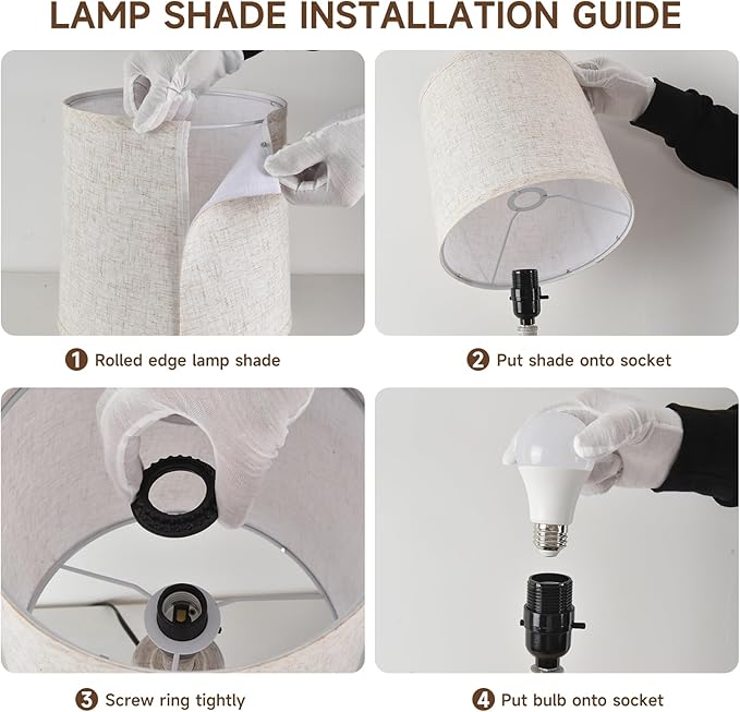 Lamps Set of 2 Vintage Rustic Farmhouse Table Lamps Bedside Reading Lamp Bedroom Nightstand Living Room Teapoy Lamp, Desk Light, 22 Inch High, White Wash, with Fabric Shade, Bulb Not Included - Bloomnest