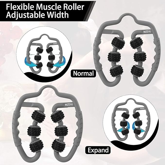Cellulite Massage Tool Muscle Roller - Deep Fascia Massager & Dimpled Skin Remover for Legs, Thighs & Buttocks - Anti-Cellulite Roller, Smooth Skin, Pain Reliefs (Grey Black-6Wheel) - Bloomnest