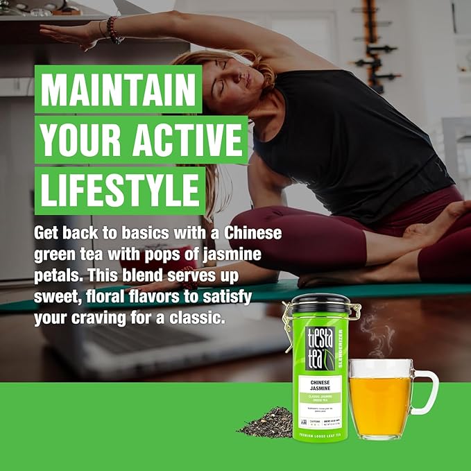 Tiesta Tea - Chinese Jasmine, Loose Leaf, Classic Jasmine, Medium Caffeinated Green Tea, Brews Up to 50 Cups, 4.5 Ounce Refillable Tin - Bloomnest