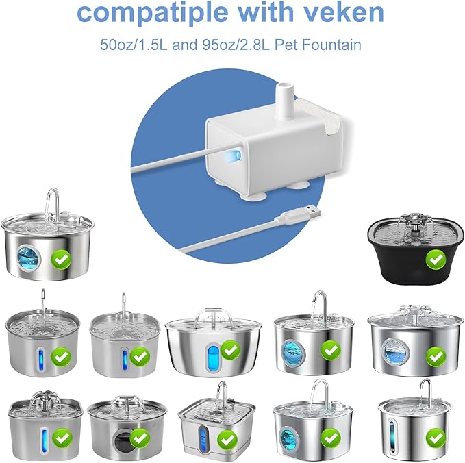 Cat Water Fountain Ultra Quiet Replacement Pump JY830 Compatible with Stainless Steel Cat & Dog Drinking Fountains,Automatic Pet Water Fountain Water Pump (JY830) - Bloomnest