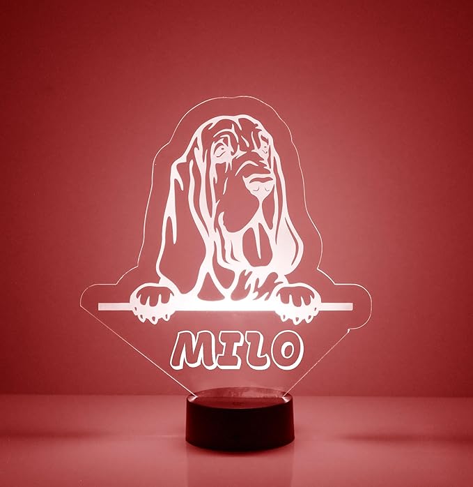 Custom Dog LED Sign Night Light Lamp with Remote, Light Up Display with Personalized Name or Image, Customized, Made in The USA, Clear Acrylic Home Decor Design with 16 Colors, 4 Modes (Basset Hound) - Bloomnest