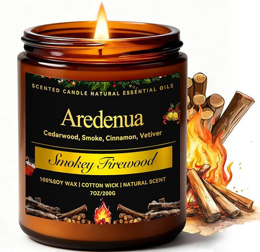 Christmas Candles - Firewood Scented Candles | Christmas Scented Candles - 7 oz Soy Candle with Warm Wood Smoke Aroma, Winter Scented Ideal for Cozy Cabin, Holiday Gift for Men & Women - Bloomnest
