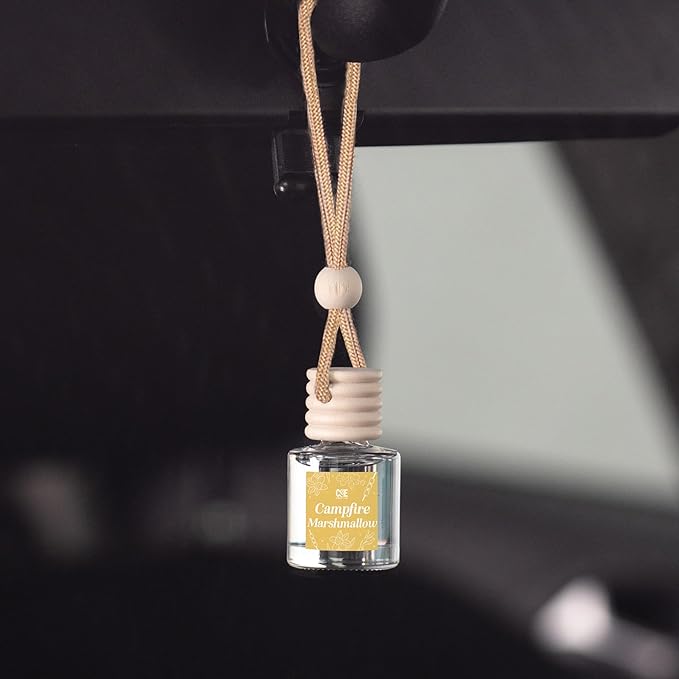C&E Craft Co Hanging Car Air Freshener Diffuser 2 Pack, Long Lasting Fragrance Oil Car Freshener, Glass Bottle Auto Air Freshener, Made in USA (Campfire Marshmallow) - Bloomnest