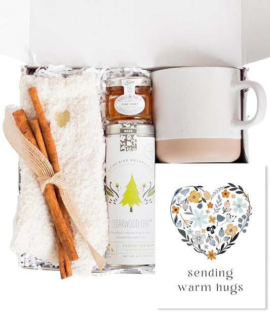 UnboxMe Tea Gift Basket Care Package for Women - Self Care Box with Cozy Socks, Mug, Chai Tea, Honey & Cinnamon, Get Well Soon, Thinking of You - Bloomnest