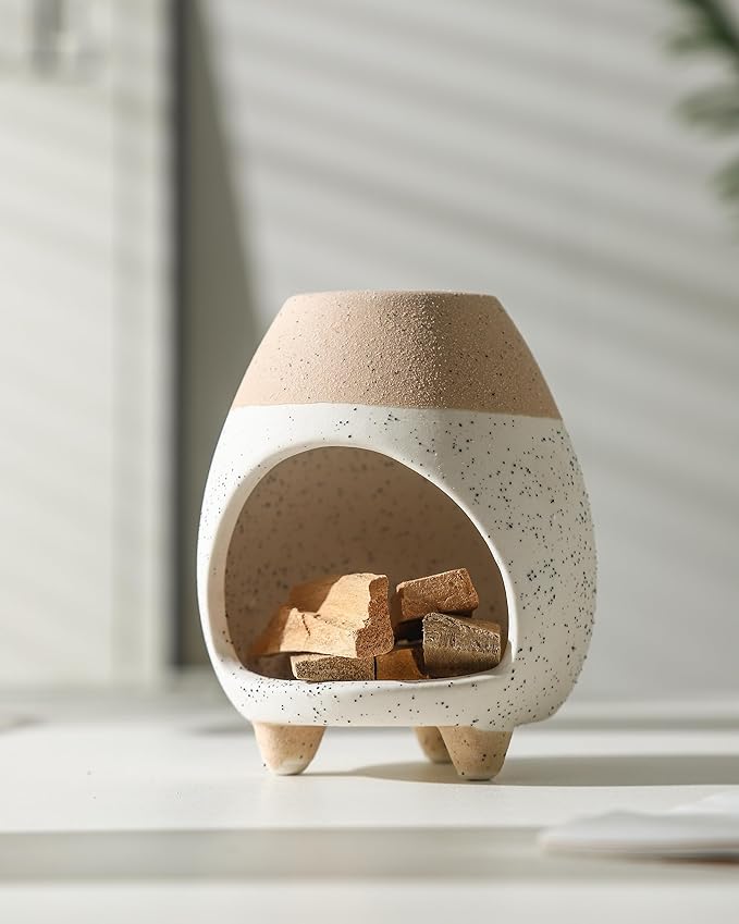 Palo Santo Holder Burner, Handcrafted Ceramic Incense Holder Burner and Ash Catcher for Palo Santo Sticks or sage Bundles, Smudge Bowl, Meditation Home Decor (White Yellow) - Bloomnest