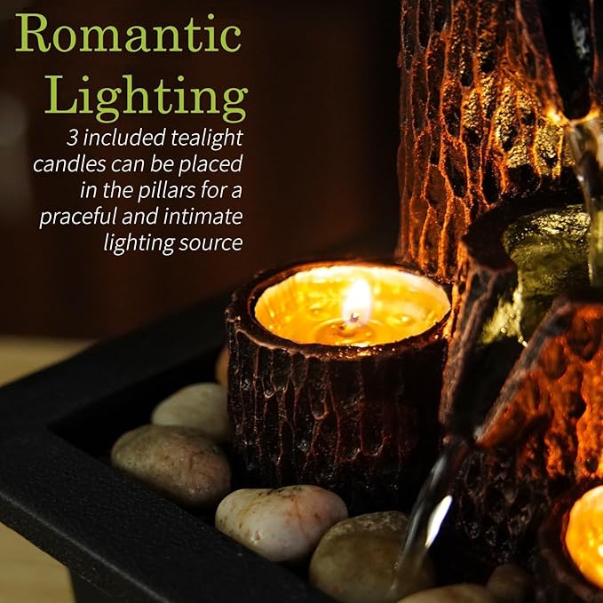 Small Indoor Relaxation Tabletop Fountain, Zen Meditation Waterfall Feature with Color LED Light & Natural Rocks, 4 Level Desk Waterfall for Home Office Bedroom Living Room Decoration (Style 4) - Bloomnest