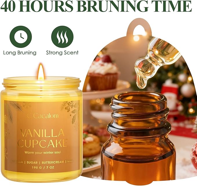 Christmas Soy Candles for Christmas Home Decor Non-Toxic Aromatherapy Scented Candles for Holiday Christmas Gifts, Cozy Cute Jar Candle, Winter Candle for Women Men, Vinilla Cupcake Candle - Bloomnest