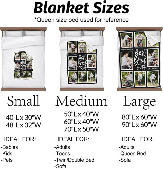 Custom Blankets with Photo, Personalized Photo Blankets Fathers Day Personalized Gifts for Dad from Daughter Son Customized Blanket with Picture - Bloomnest