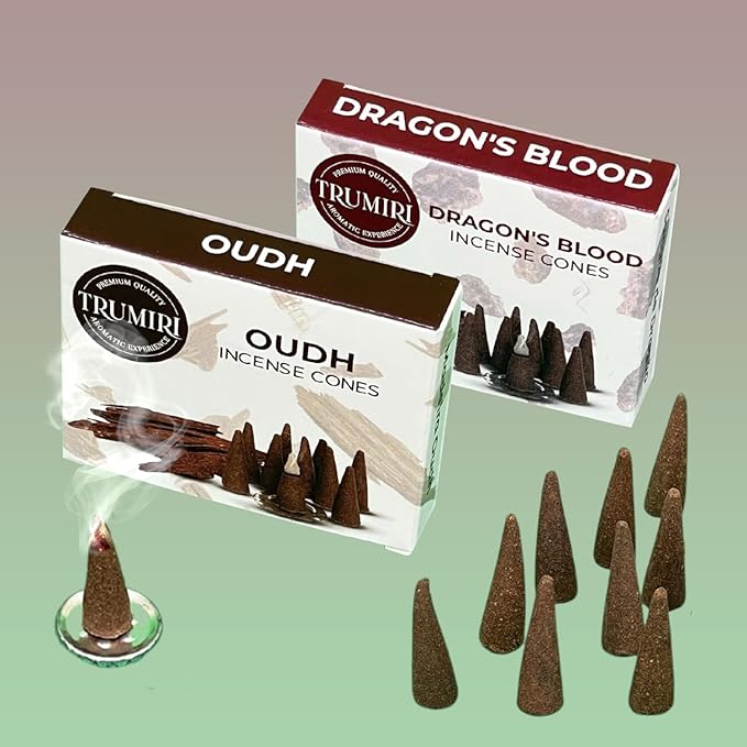 TRUMIRI Incense Cones - Combo Pack of 20 Cone Incense - 10 Dragons Blood + 10 Oud - Insence Cones - Incense Cones Scented - Cone Incense Scents - Insense Cones - Incent Cone TRUMIRI