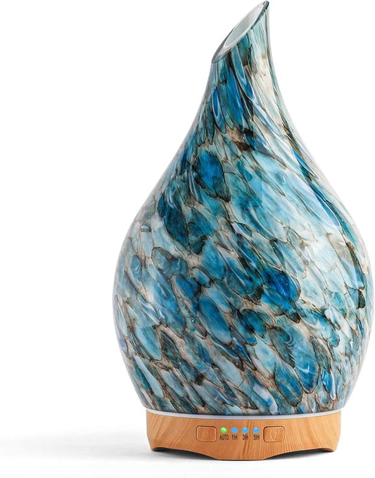 Porseme 280ml Essential Oil Diffuser Glass Color Changing Aroma Air Diffusers Aromatherapy Ultrasonic Cool Mist Humidifier 7 Running Hours Waterless Auto-Off for Sleeping Yoga Office Spa (Light Blue) Porseme