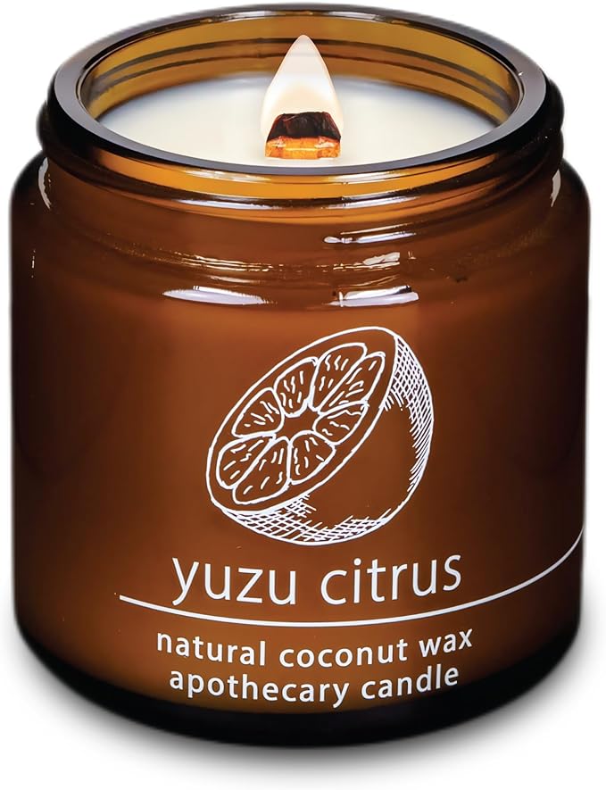 Hemlock Park Crackling Wood Wick Candle Handcrafted with Natural Coconut Wax (Small 4 oz, Yuzu Citrus) - Bloomnest