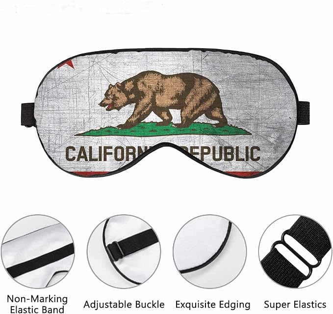 California Sleep Eye Mask Vintage Grunge Bear Flag Men Women Sleep Mask with Adjustable Strap Eye Cover Eye Shade for Travel, Nap,Meditation - Bloomnest