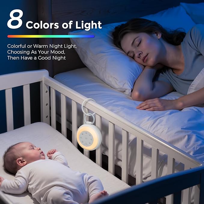 Sizi Sleep Sound Machine for Baby, Portable White Noise Sound Machine with Night Light, 3min Voice Record, 24 Soothing Noise Sounds Therapy, 3 Auto-Off Timer with Memory Fuction, Baby Shower Gifts - Bloomnest